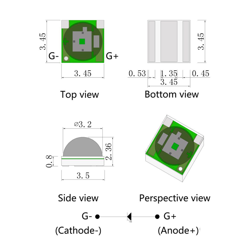 Светодиод SMD 3535 Чип Зеленый светодиод 1 Вт 3 Вт Светодиод 1 Вт 3 Вт Светодиод высокой мощности