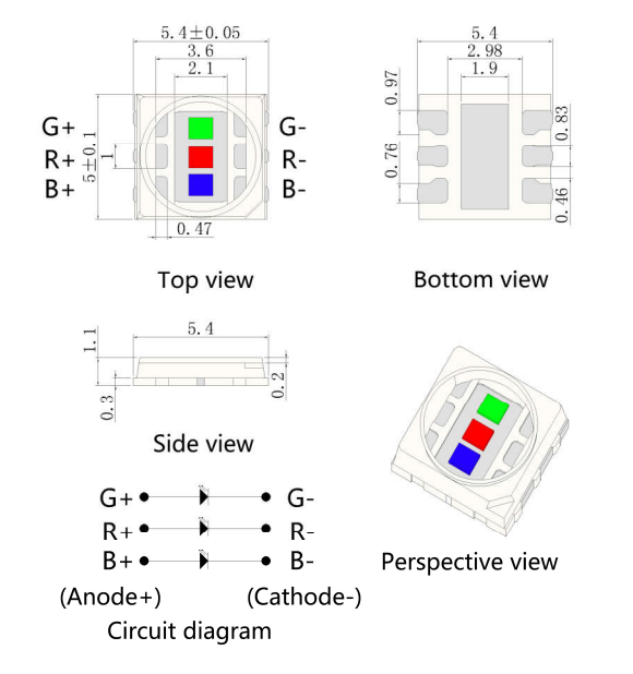 Светодиод 3Вт 5054 RGB для поверхностного монтажа