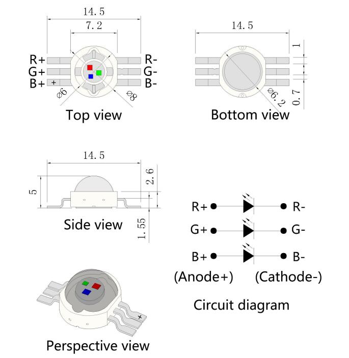 Оптовые светодиодные диоды высокой мощности 3w RGB 625nm 525nm 465nm