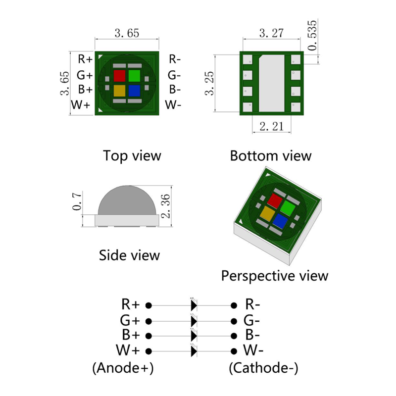 Спецификация светодиода высокой мощности 1W 3W 5W RGBW LED 8 Pin